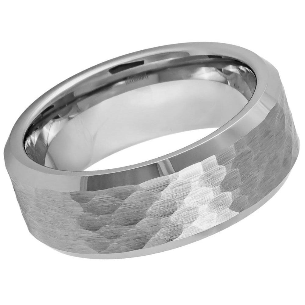 Men's Tungsten Carbide Wedding Tungsten Ring with Brushed and shining finish Beveled Edge Anniversay- 8mm Engraved Tungsten Ring