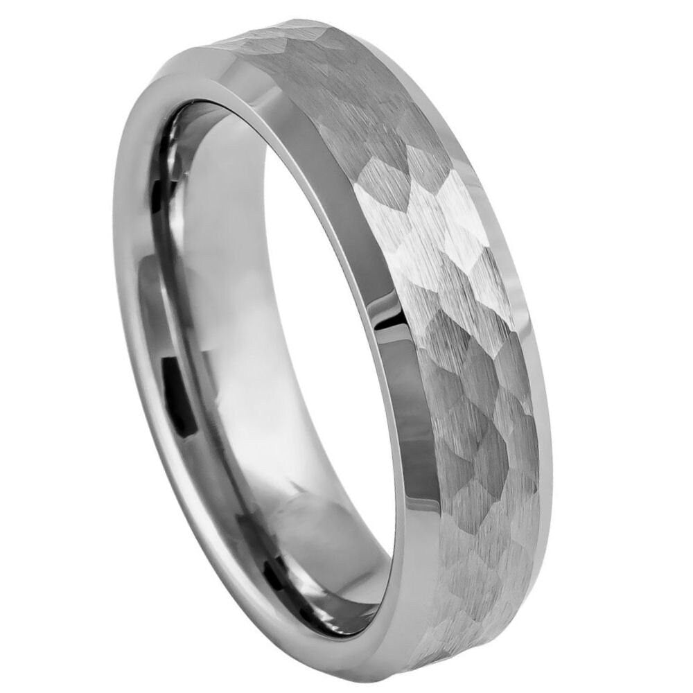 Men's Tungsten Carbide Wedding Tungsten Ring with Brushed Honeycomb finish Beveled Edge Anniversay- 6mm Engraved Tungsten Ring