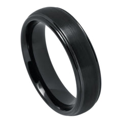 Unisex Black Tungsten With Beveled Edges Wedding Band- 6mm Engraved Tungsten Ring