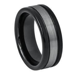 Men's Gray Matte Brushed Tungsten Carbide Black Step Edge Wedding- 8mm Tungsten Ring