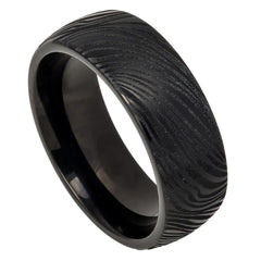 Men's Black Ion Plated Semi Dome Tungsten Laser Carved Wedding Carbide- 8mm Engraved Tungsten Ring