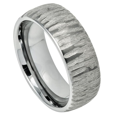 Men's Silver Ion Plated Semi Dome Tungsten Tungsten Ring Laser Carved Tungsten Carbide- 8mm Engraved Tungsten Ring