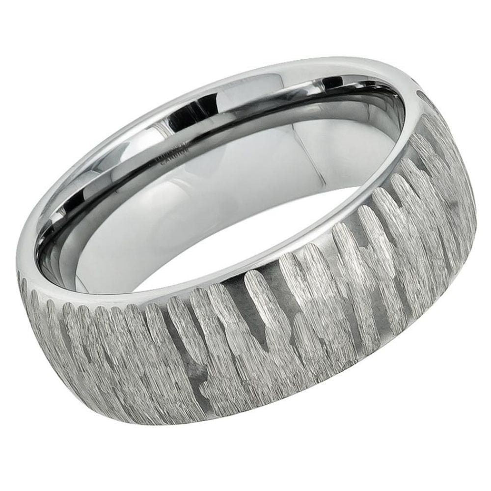 Men's Silver Ion Plated Semi Dome Tungsten Tungsten Ring Laser Carved Tungsten Carbide- 8mm Engraved Tungsten Ring