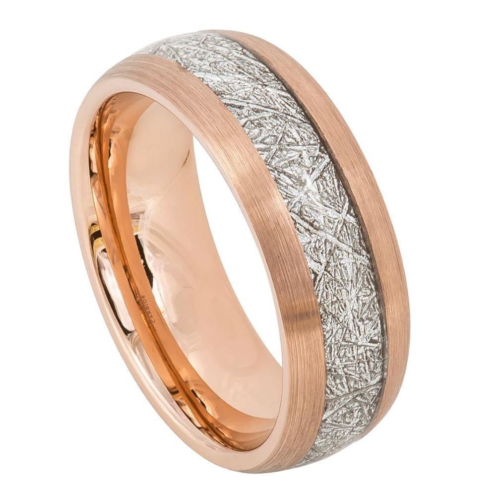 Men's Rose Gold Centered Silver With Art Pattern Tungsten Wedding Band- 8mm Engraved Tungsten Ring