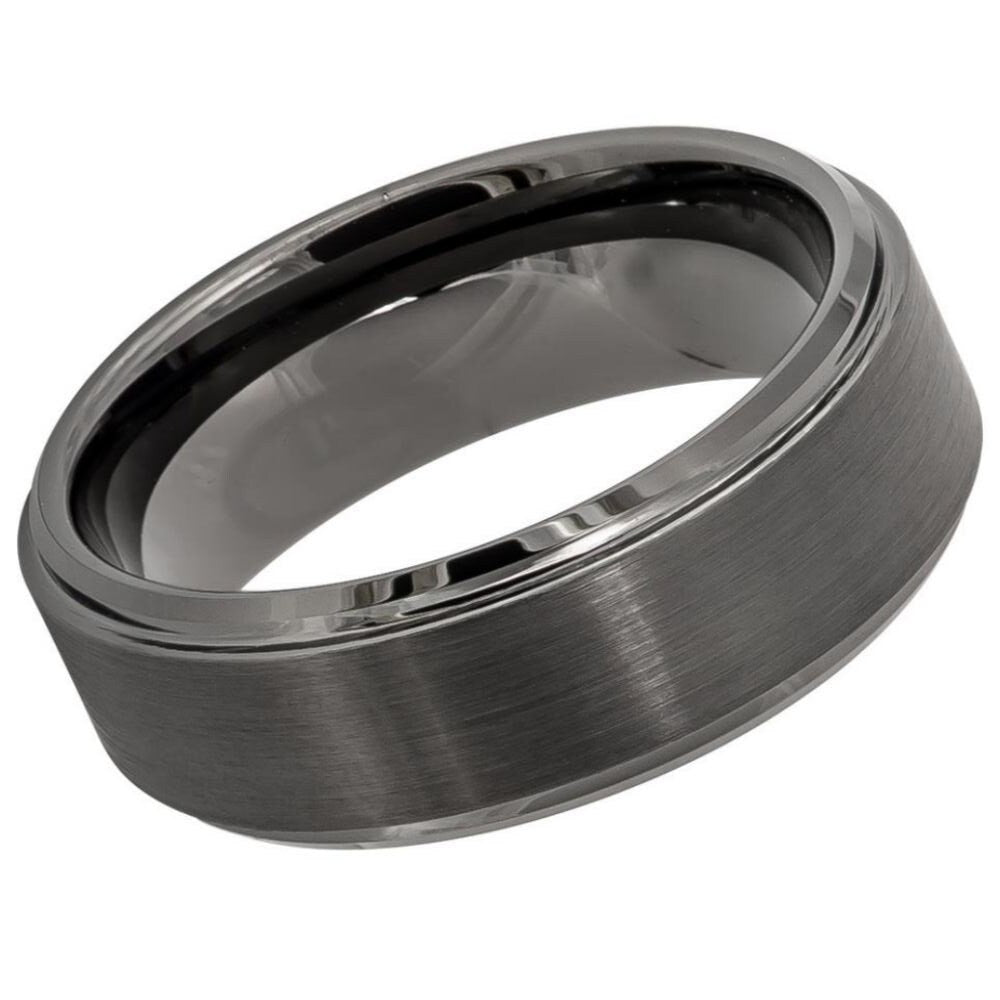 Men's Charcoal Tungsten Wedding Band- 8mm Engraved Tungsten Ring