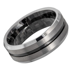 Men's 2 Tone Semi Dome Hammered Tungsten Wedding Band Black IP Comfort Fit Tungsten Carbide- 8mm Engraved Tungsten Ring