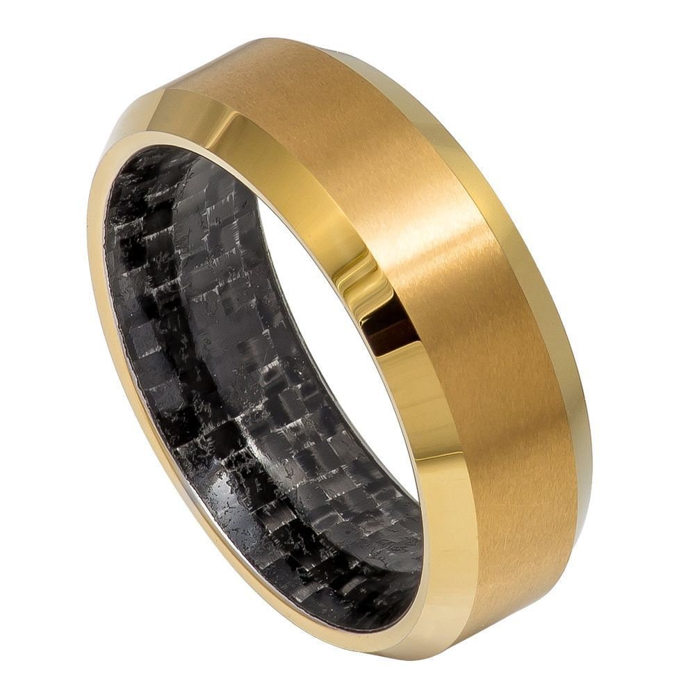 Unisex Wedding Band Yellow Gold Tungsten- 8mm Engraved Tungsten Ring