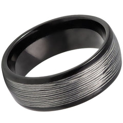 Men's Domed Black Rolled Wire Inlay Tungsten- 8mm Engraved Tungsten Ring