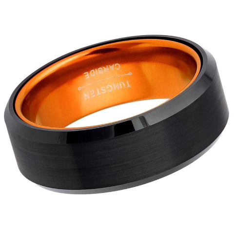 Unisex Orange and Black Wedding Band Tungsten Comfort Fit- 8mm Tungsten Ring