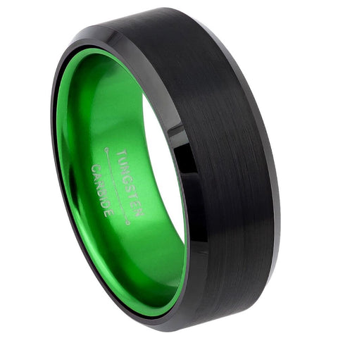 Unisex Black And Green Tungsten Wedding Band- 8mm Tungsten Ring