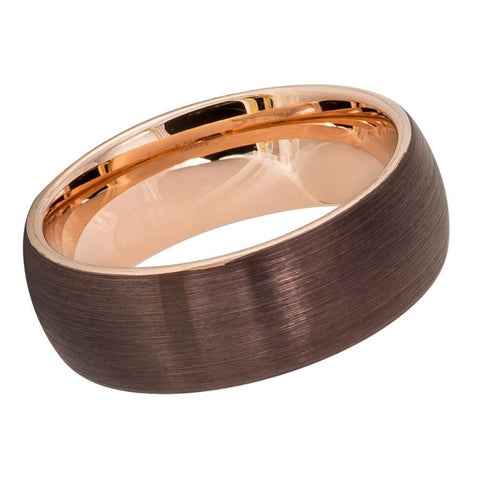 Unisex Champagne Brown Rose Gold Dome Brushed Tungsten Wedding Band- 8mm Tungsten Ring