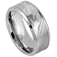 Men's Tungsten Mokume Gane Effect Wedding Band With Wood Grain Pattern- 8mm Tungsten Ring