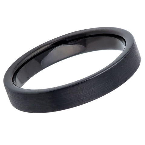 Men's Brushed Black Tungsten Tungsten Ring Beveled Edges carbide Tungsten Ring Anniversary- 4mm Engraved Tungsten Ring