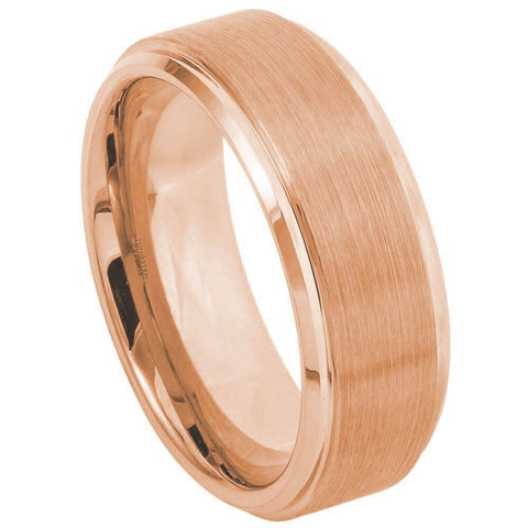 Women's Rose Gold Brushed Tungsten Wedding Band- 8mm Engraved Tungsten Ring