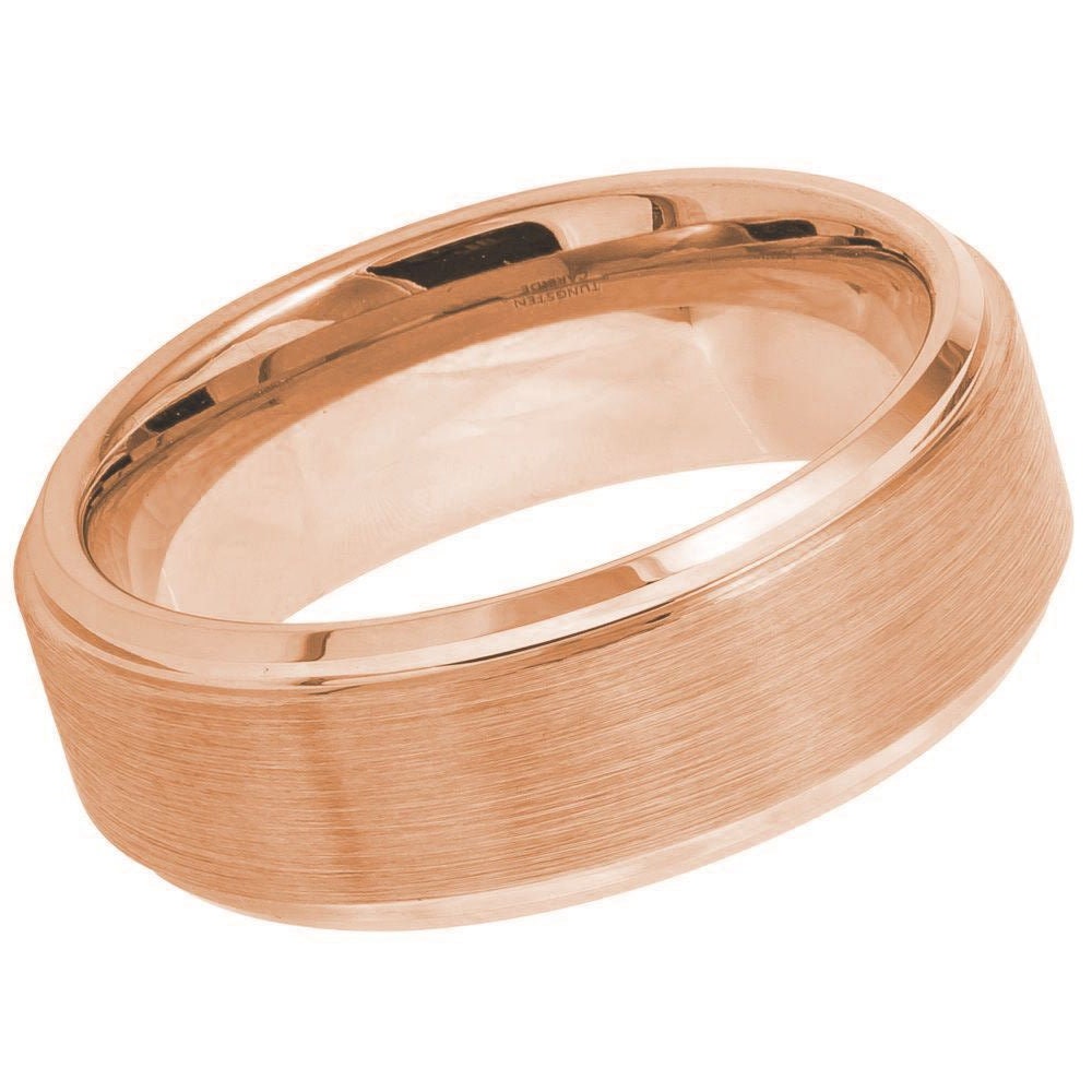 Women's Rose Gold Brushed Tungsten Wedding Band- 8mm Engraved Tungsten Ring