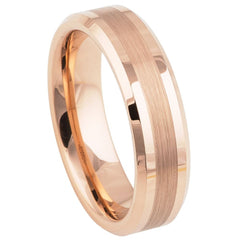 Men's Tungsten Carbide Tungsten Ring Brushed Center Rose Gold Plated finish Anniversary- 6mm Engraved Tungsten Ring