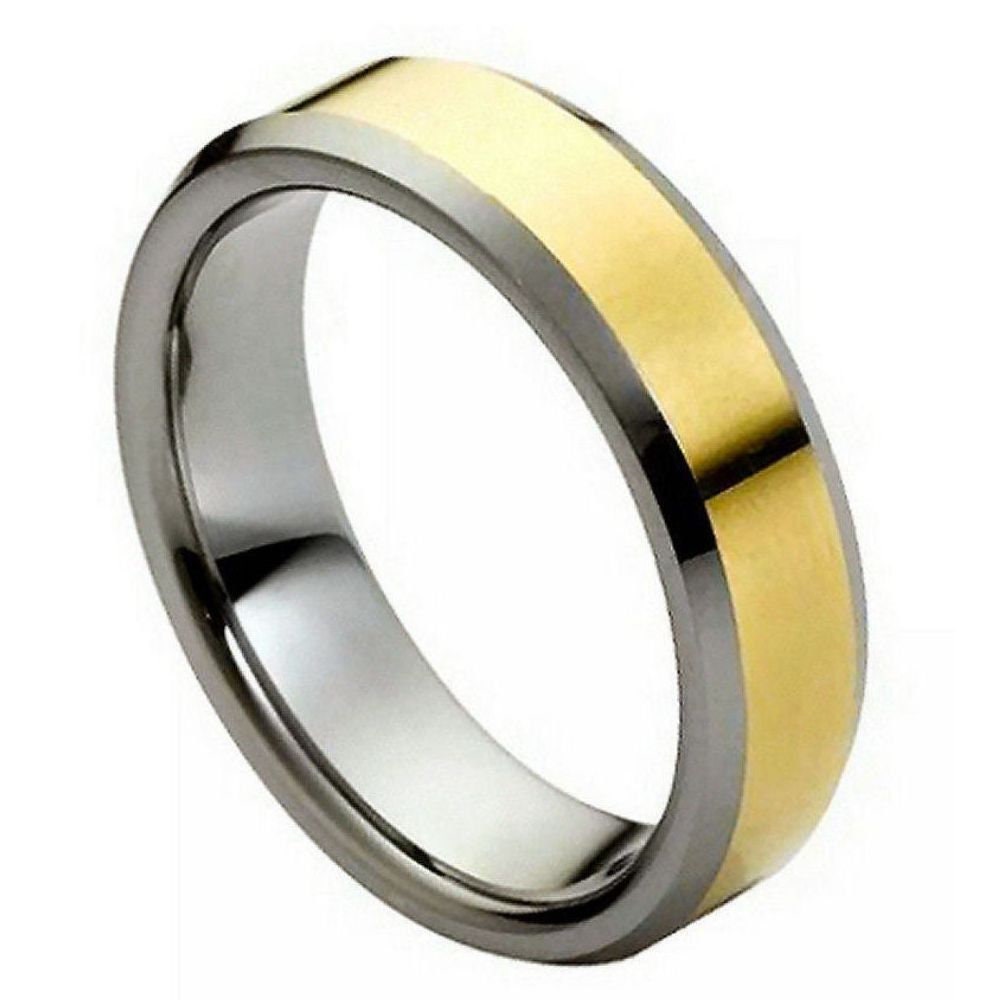 Men's Golden Top With Inner Black Center Tungsten Carbide Wedding Band- 6mm Engraved Tungsten Ring