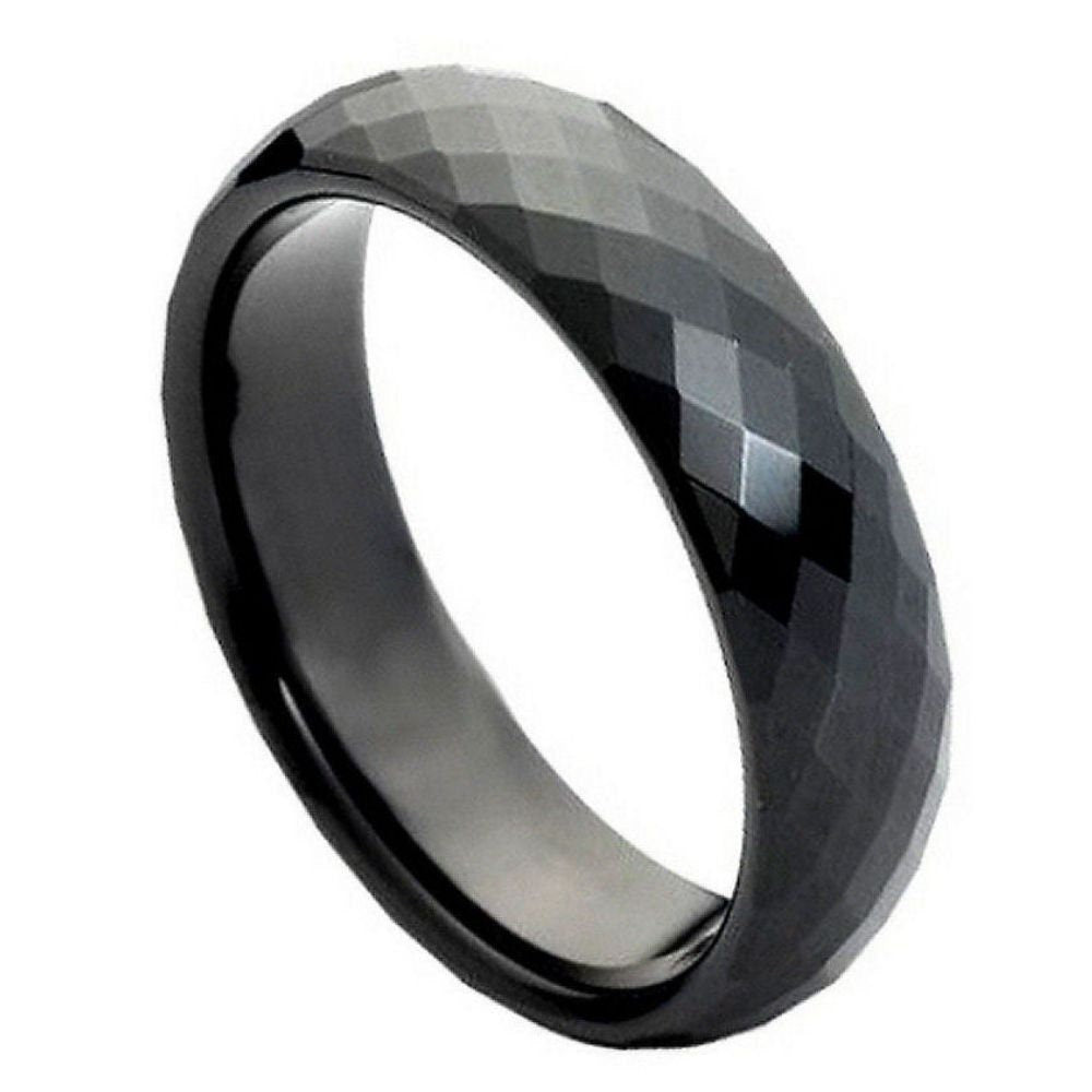 Men's Black Hammered Black Tungsten Wedding Band Comfort Fit- 6mm Engraved Tungsten Ring