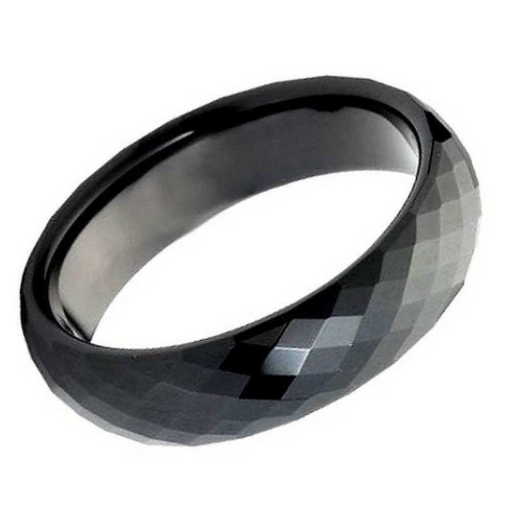 Men's Black Hammered Black Tungsten Wedding Band Comfort Fit- 6mm Engraved Tungsten Ring