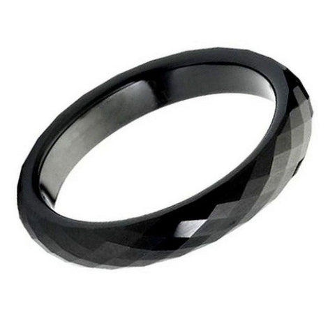 Men's Black Hammered Black Tungsten Wedding Band Comfort Fit- 4mm Engraved Tungsten Ring