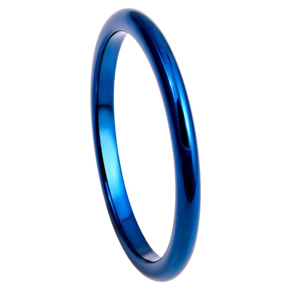 Men's Blue Sapphire Polished Anel Masculino Tungsten Wedding Band- 2mm Engraved Tungsten Ring