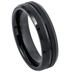 Men's Black Beveled Edge Polished Brushed Wedding Tungsten Band- 8mm Engraved Tungsten Ring