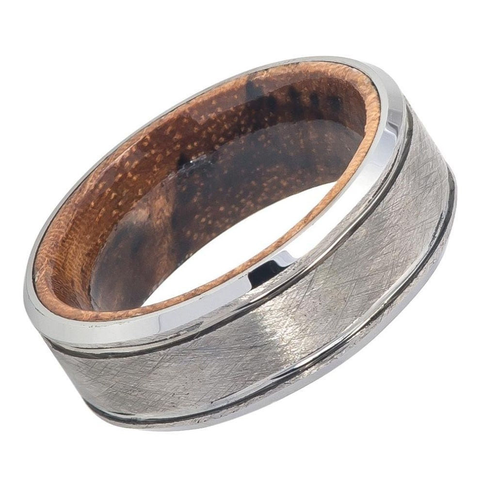 Men's Tungsten Wire Brushed Beveled Edge Comfort Fit Engagement- 8mm Engraved Tungsten Ring