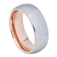 Men's Domed Gray Brushed Tungsten Wedding Band With Rose Gold Inside- 8mm Engraved Tungsten Ring