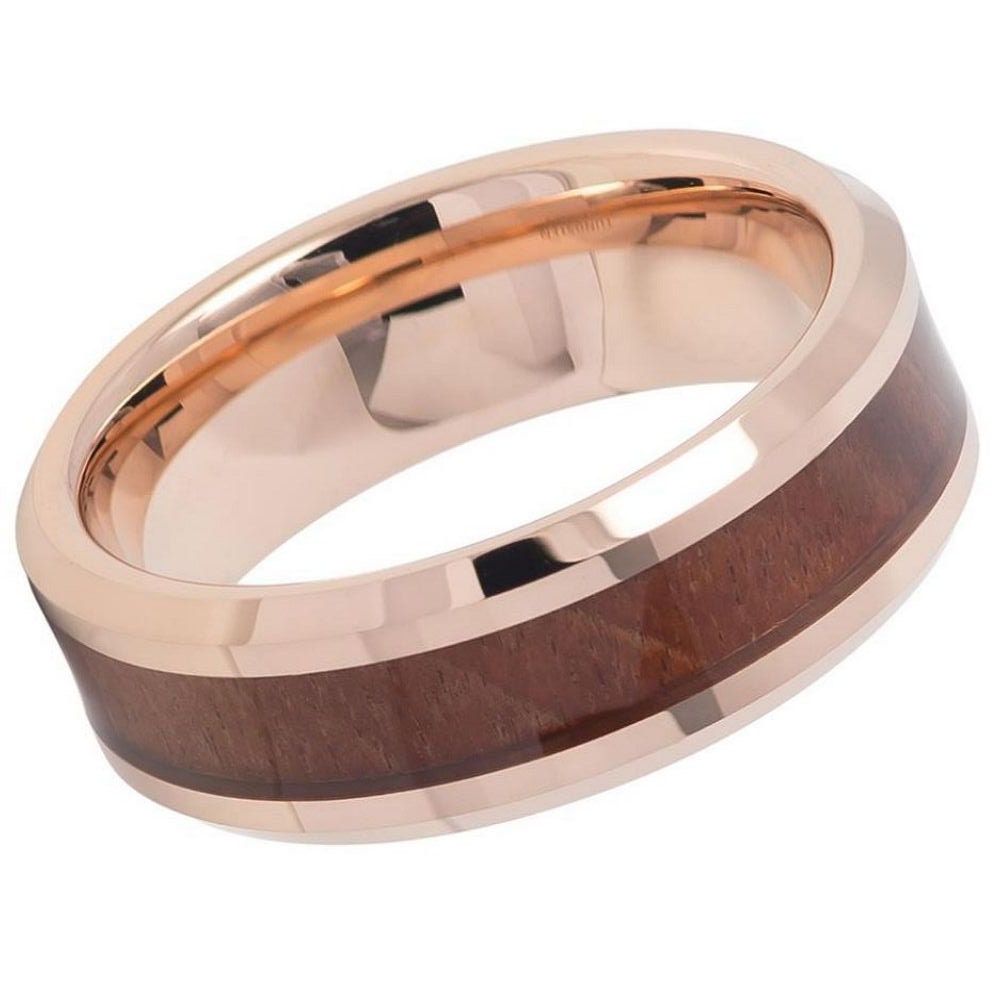 Men's Rose Gold With Dark Brown Tungsten- 8mm Engraved Tungsten Ring