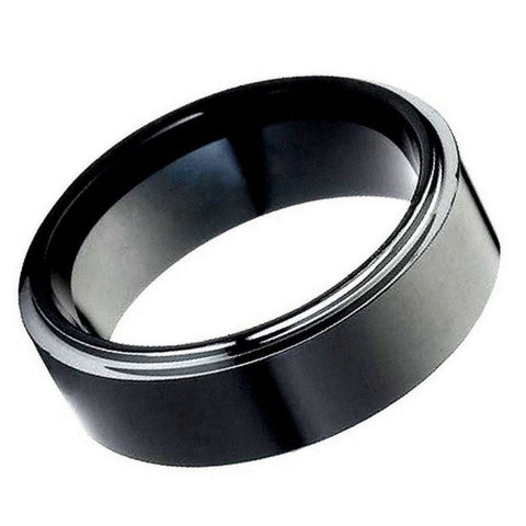 Men's Flat Black Tungsten Brushed Raised Center Step Edges Wedding Band- 8mm Engraved Tungsten Ring