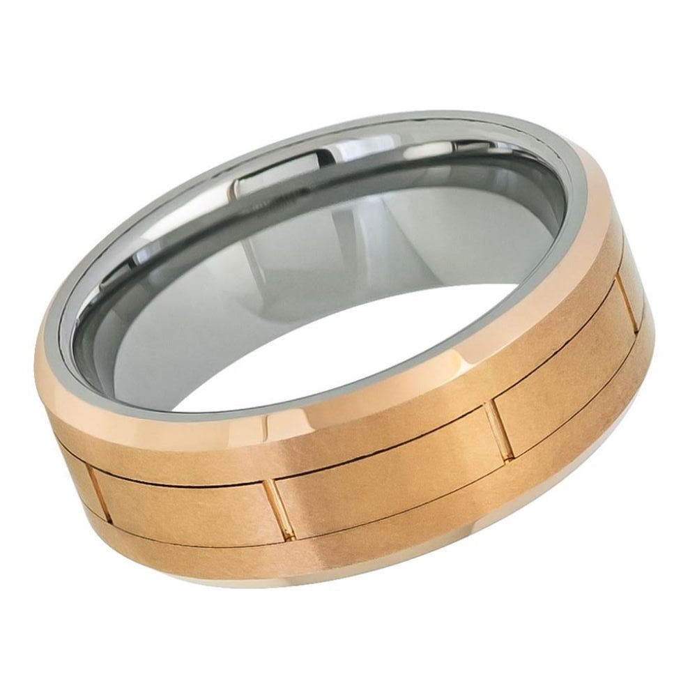 Men's Tungsten Anti Scratches With Rust Gold With Silver- 8mm Engraved Tungsten Ring