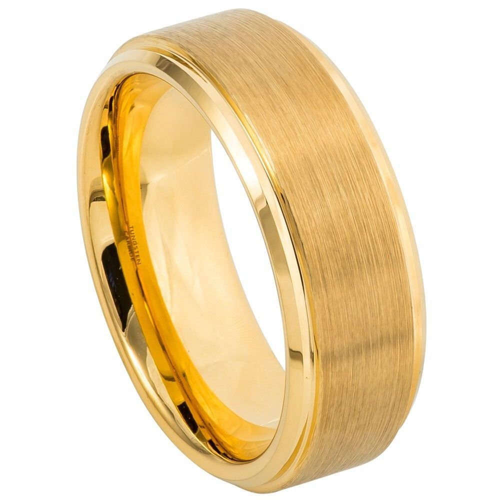 Men's Yellow Gold Brushed Tungsten Comfort Fit- 8mm Engraved Tungsten Ring