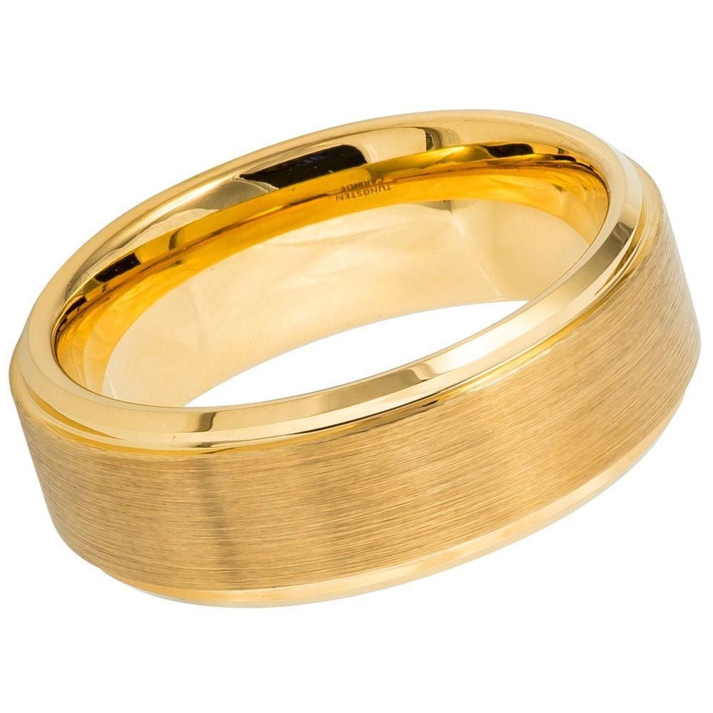 Men's Yellow Gold Brushed Tungsten Comfort Fit- 8mm Engraved Tungsten Ring