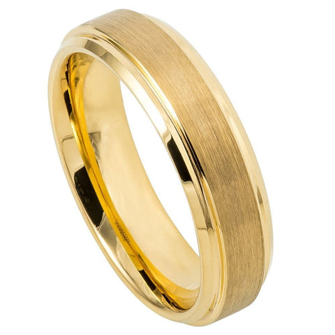 Men's Yellow Gold Brushed Tungsten Tungsten Ring Comfort Fit- 6mm Engraved Tungsten Ring