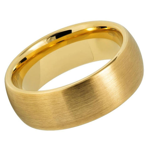 Men's Brushed Gold Wedding Band- 8mm Engraved Tungsten Ring