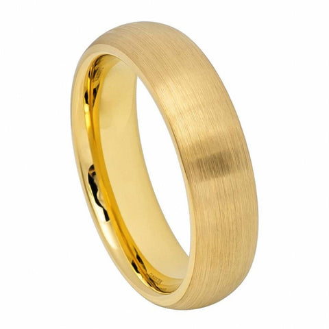 Men's Brushed Gold Tungsten Matte Wedding Band- 6mm Engraved Tungsten Ring