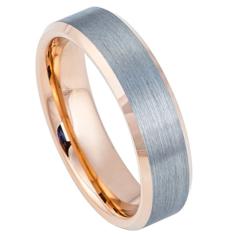 Men's Rose Gold Wedding Tungsten Ring With Brushed Silver Tungsten- 6mm Engraved Tungsten Ring