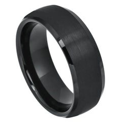 Men's Tungsten Silky Black Brushed Wedding Band- 8mm Engraved Tungsten Ring