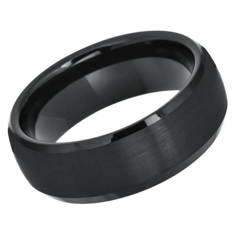 Men's Tungsten Silky Black Brushed Wedding Band- 8mm Engraved Tungsten Ring