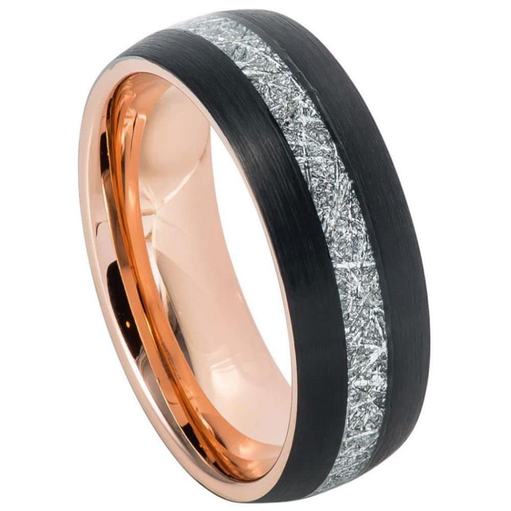 Women's Rose Gold With Black Tungsten Imitated Meteorite Inlay- 8mm Tungsten Ring