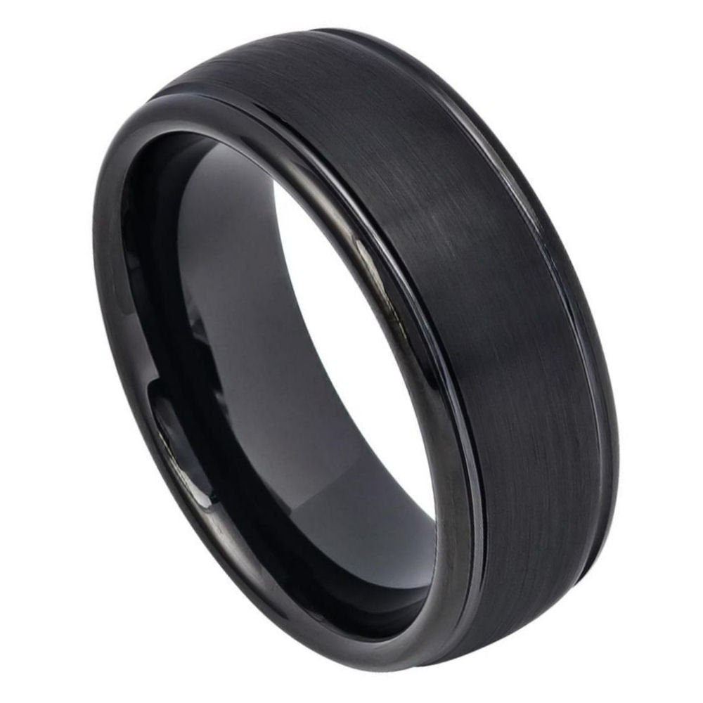 Men's Black Tungsten With Beveled Edges Wedding Band- 8mm Tungsten Ring