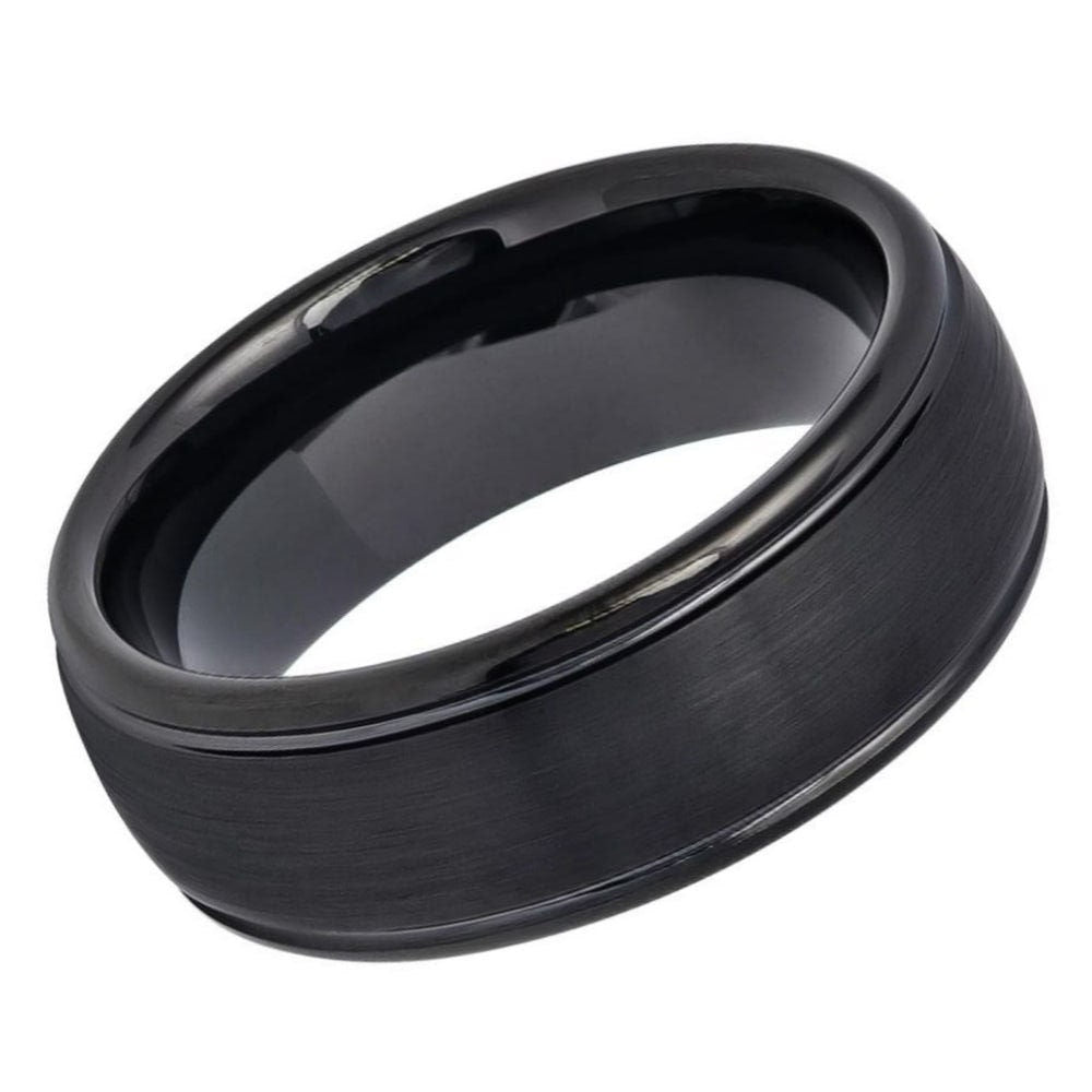 Men's Black Tungsten With Beveled Edges Wedding Band- 8mm Tungsten Ring