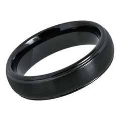 Unisex Black Tungsten With Beveled Edges Wedding Band- 6mm Engraved Tungsten Ring