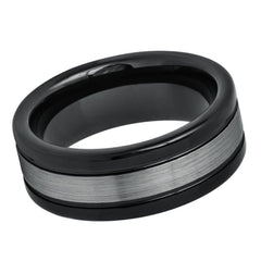 Men's Gray Matte Brushed Tungsten Carbide Black Step Edge Wedding- 8mm Tungsten Ring