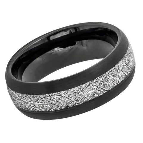 Men's Tungsten Black With Silver In Centre With Art Pattern Tungsten Wedding Bands- 8mm Engraved Tungsten Ring