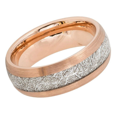 Men's Rose Gold Centered Silver With Art Pattern Tungsten Wedding Band- 8mm Engraved Tungsten Ring