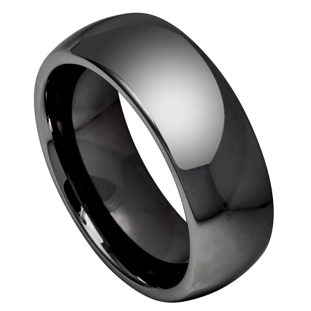 Men's Black Dome Polished Tungsten Wedding Band- 8mm Engraved Tungsten Ring