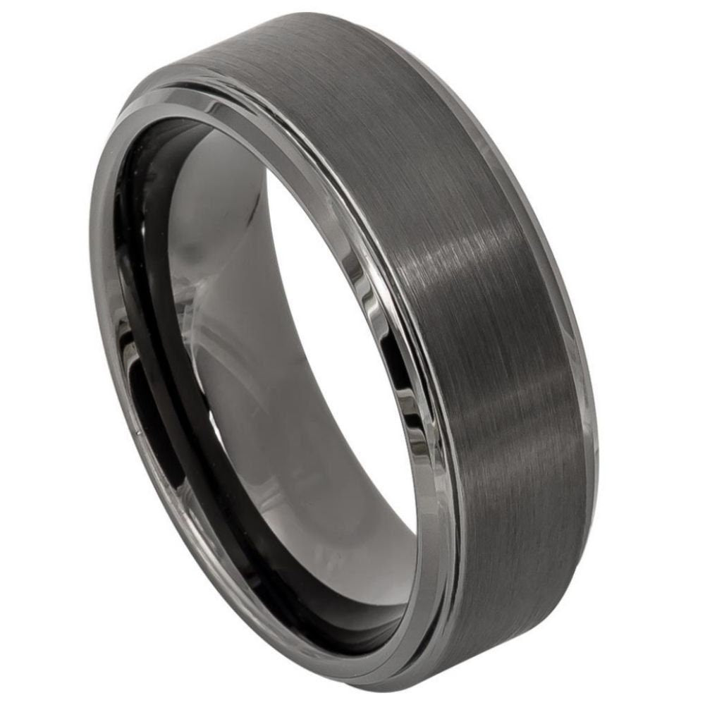 Men's Black Carbide Tungsten Brushed And Polished Wedding Band- 8mm Engraved Tungsten Ring