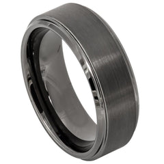 Men's Black Carbide Tungsten Brushed And Polished Wedding Band- 8mm Engraved Tungsten Ring