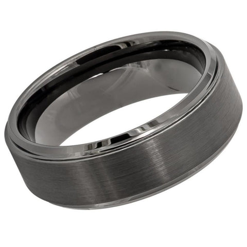 Men's Black Carbide Tungsten Brushed And Polished Wedding Band- 8mm Engraved Tungsten Ring